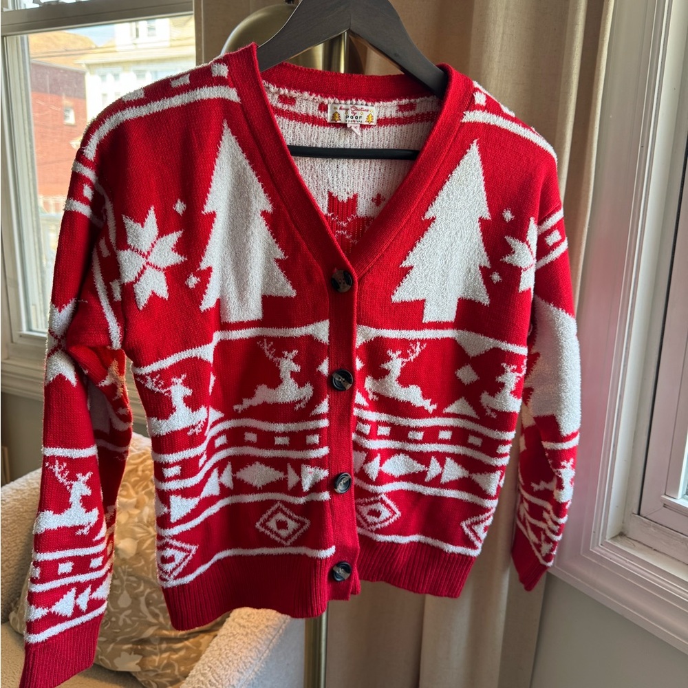NWOT Merry Christmas By Poof Red and White Festive Sweater | Small